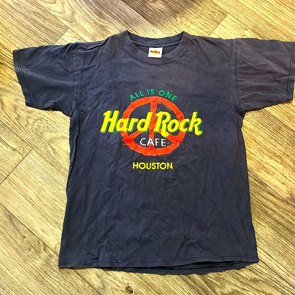 Vintage Navy Blue Hard Rock Cafe Houston Peace Sign Tee Size Medium